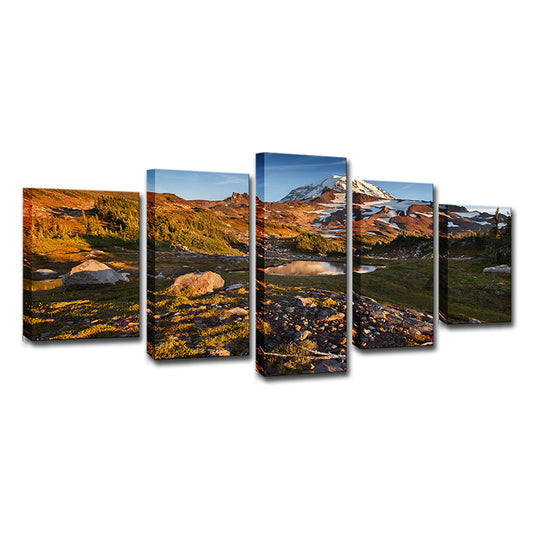 Canvas Brown Wall Decor Modern Snow Melting Mount Rainier Scenery Art Print for Family Room Clearhalo 'Art Gallery' 'Canvas Art' 'Contemporary Art Gallery' 'Modern' Arts' 1615263