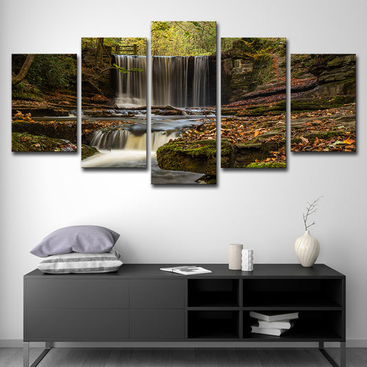 Forest Cascade Scenery Wall Art in Brown Canvas Made Wall Decoration, Multi-Piece Brown Clearhalo 'Art Gallery' 'Canvas Art' 'Contemporary Art Gallery' 'Modern' Arts' 1615274