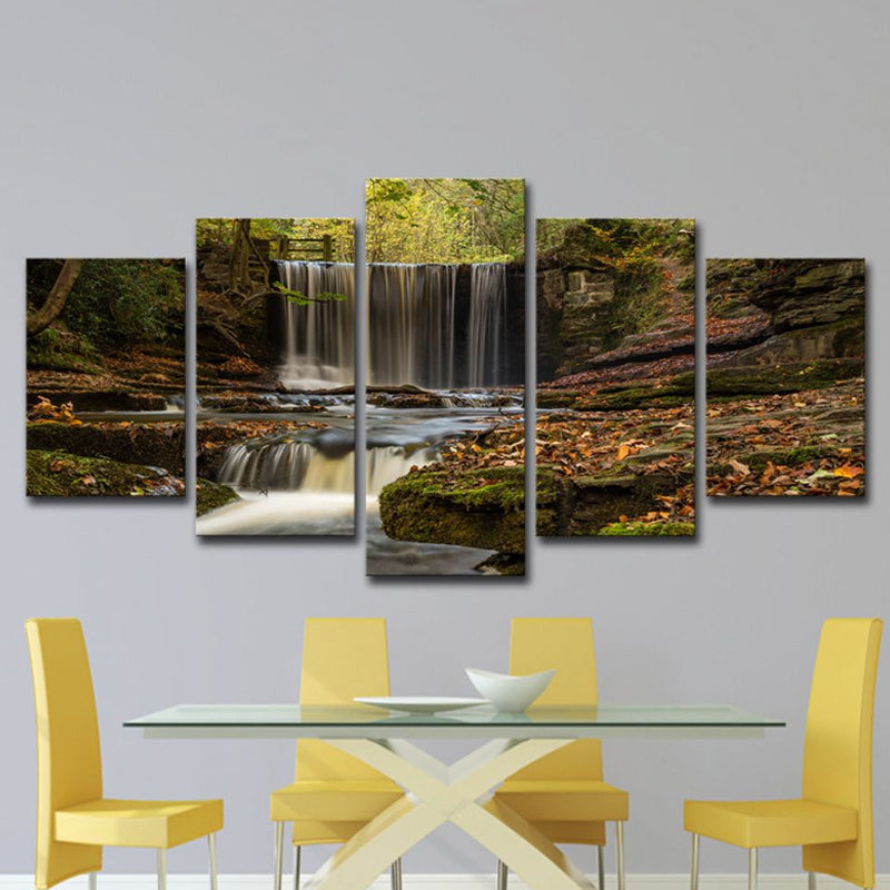 Forest Cascade Scenery Wall Art in Brown Canvas Made Wall Decoration, Multi-Piece Clearhalo 'Art Gallery' 'Canvas Art' 'Contemporary Art Gallery' 'Modern' Arts' 1615275