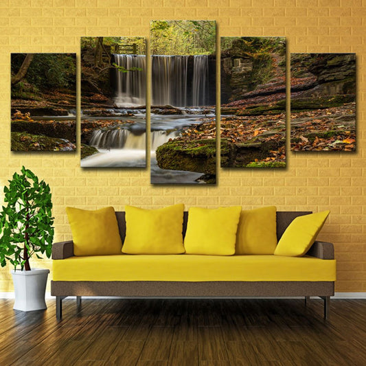 Forest Cascade Scenery Wall Art in Brown Canvas Made Wall Decoration, Multi-Piece Clearhalo 'Art Gallery' 'Canvas Art' 'Contemporary Art Gallery' 'Modern' Arts' 1615276