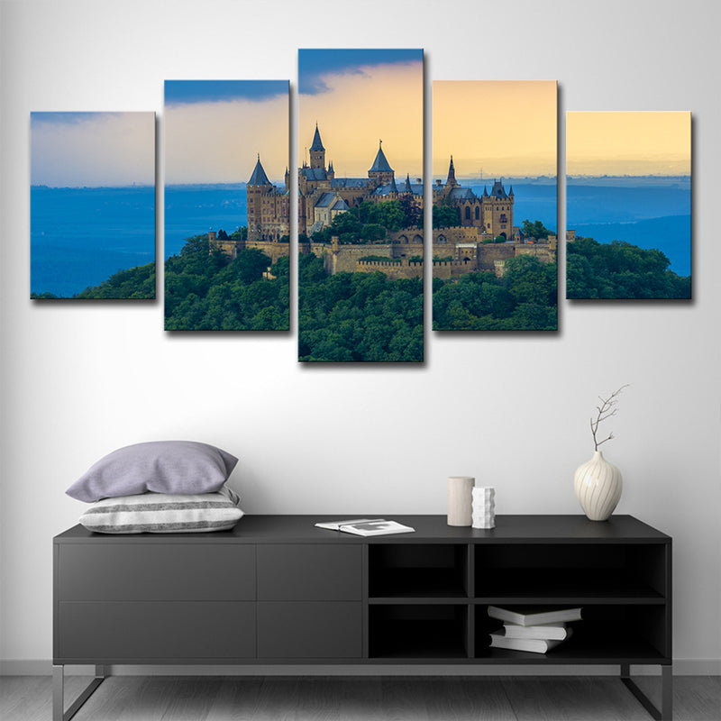 Blue Saint-Pierre Castle Sunset Art Print Historical Relic Modern Multi-Piece Wall Decor Clearhalo 'Art Gallery' 'Canvas Art' 'Contemporary Art Gallery' 'Modern' Arts' 1615304