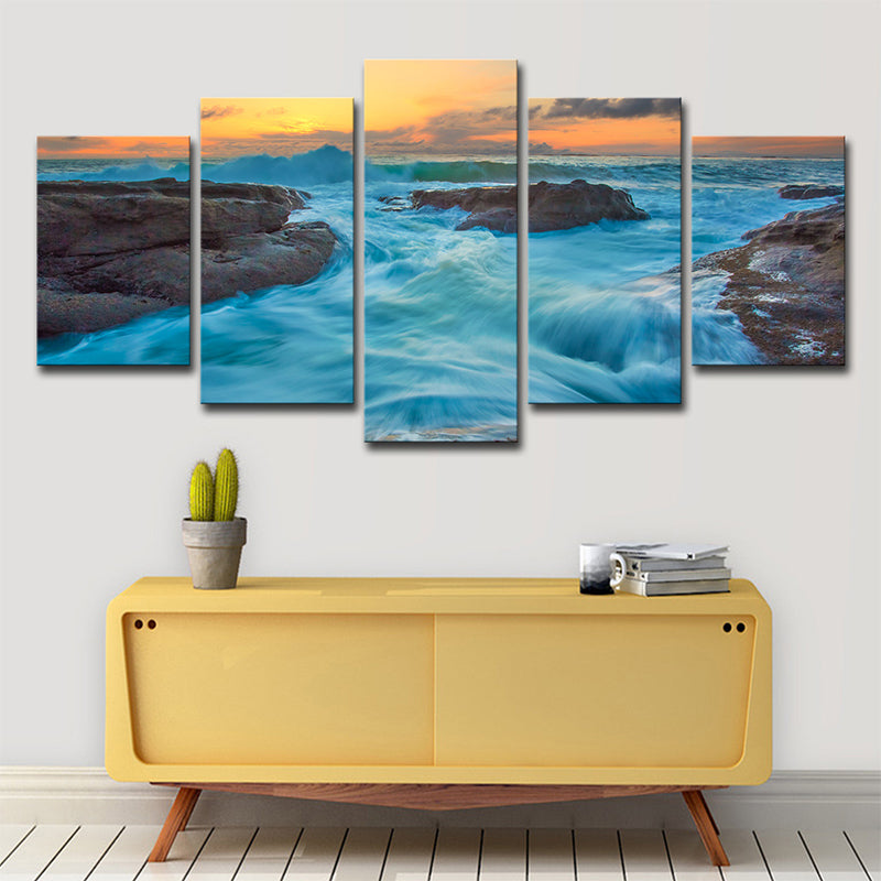 Seascapes Ocean Torrent Canvas Print Tropical Multi-Piece Wall Art Decor in Blue Blue Clearhalo 'Art Gallery' 'Canvas Art' 'Coastal Art Gallery' 'Nautical' Arts' 1615309