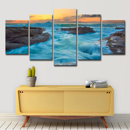 Seascapes Ocean Torrent Canvas Print Tropical Multi-Piece Wall Art Decor in Blue Blue Clearhalo 'Art Gallery' 'Canvas Art' 'Coastal Art Gallery' 'Nautical' Arts' 1615309