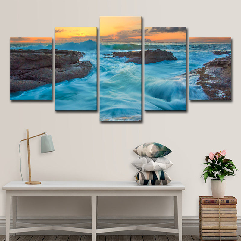 Seascapes Ocean Torrent Canvas Print Tropical Multi-Piece Wall Art Decor in Blue Clearhalo 'Art Gallery' 'Canvas Art' 'Coastal Art Gallery' 'Nautical' Arts' 1615310
