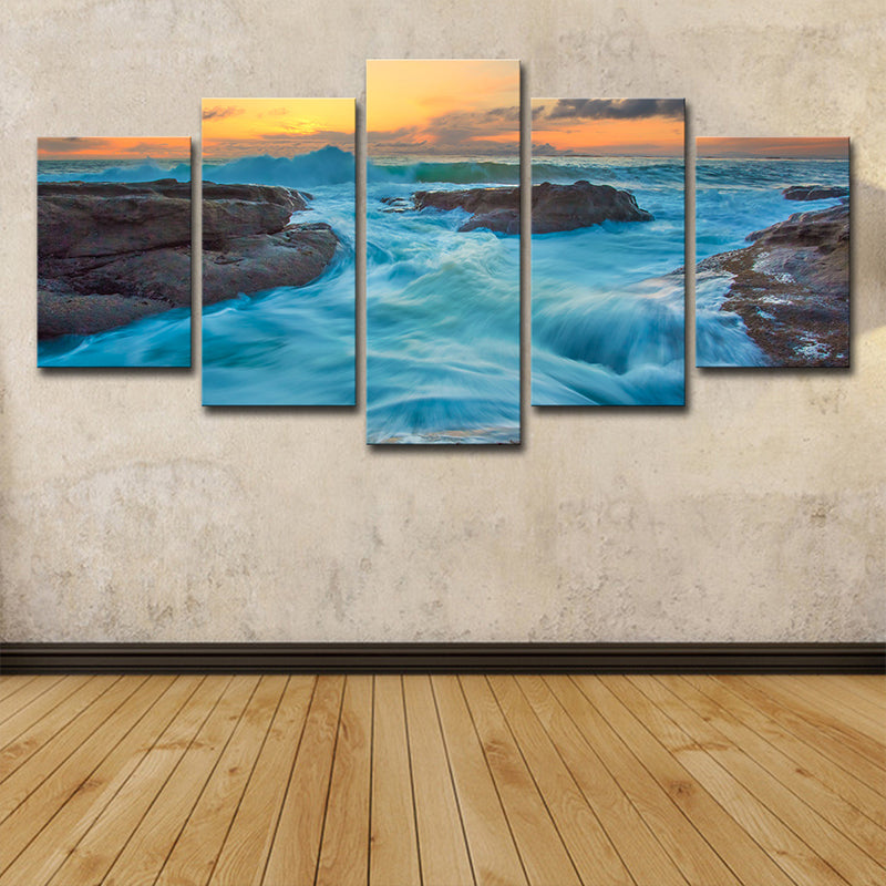 Seascapes Ocean Torrent Canvas Print Tropical Multi-Piece Wall Art Decor in Blue Clearhalo 'Art Gallery' 'Canvas Art' 'Coastal Art Gallery' 'Nautical' Arts' 1615311