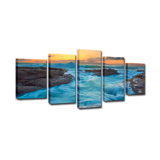 Seascapes Ocean Torrent Canvas Print Tropical Multi-Piece Wall Art Decor in Blue Clearhalo 'Art Gallery' 'Canvas Art' 'Coastal Art Gallery' 'Nautical' Arts' 1615312