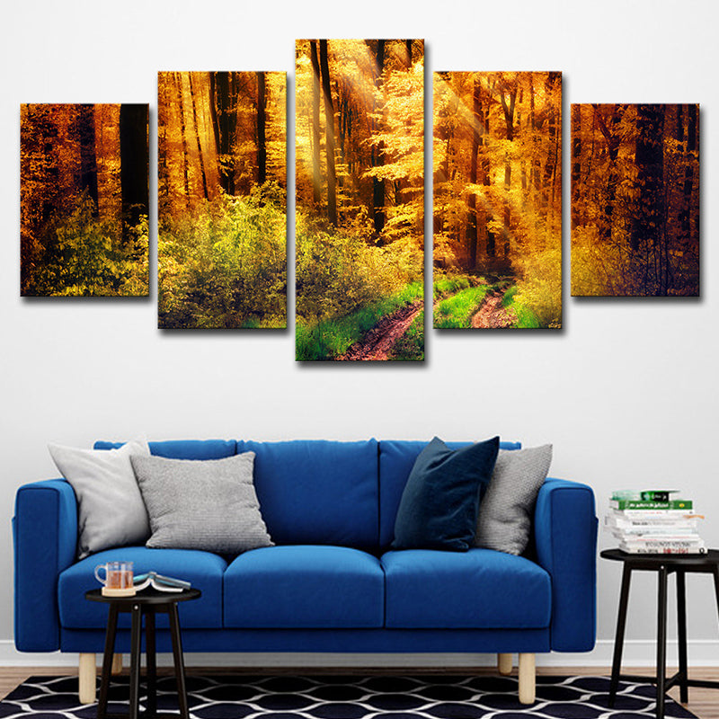 Tree Wall Art Modern Nostalgic Forest Landscape Canvas Print in Yellow and Green Yellow Clearhalo 'Art Gallery' 'Canvas Art' 'Contemporary Art Gallery' 'Modern' Arts' 1615330