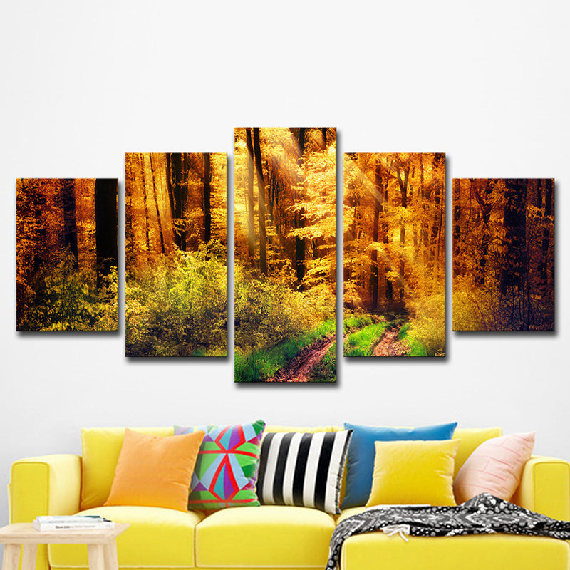 Tree Wall Art Modern Nostalgic Forest Landscape Canvas Print in Yellow and Green Clearhalo 'Art Gallery' 'Canvas Art' 'Contemporary Art Gallery' 'Modern' Arts' 1615331