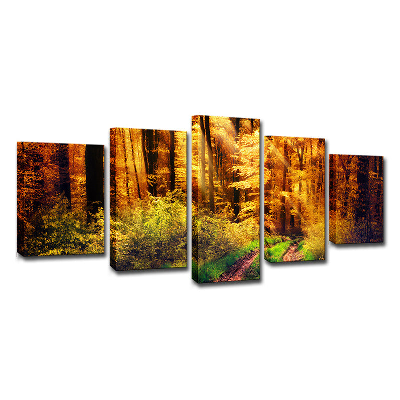 Tree Wall Art Modern Nostalgic Forest Landscape Canvas Print in Yellow and Green Clearhalo 'Art Gallery' 'Canvas Art' 'Contemporary Art Gallery' 'Modern' Arts' 1615333