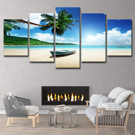 Beautiful Tropical Beach Seascape Canvas Wall Art for Living Room, Blue and Green Blue Clearhalo 'Art Gallery' 'Canvas Art' 'Contemporary Art Gallery' 'Modern' Arts' 1615337