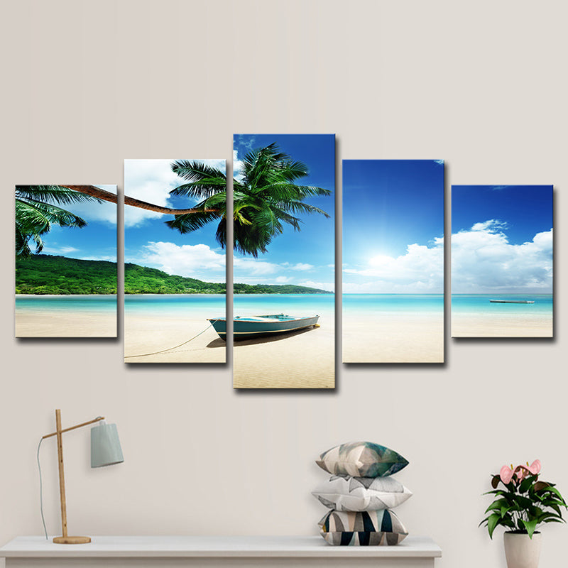 Beautiful Tropical Beach Seascape Canvas Wall Art for Living Room, Blue and Green Clearhalo 'Art Gallery' 'Canvas Art' 'Contemporary Art Gallery' 'Modern' Arts' 1615338