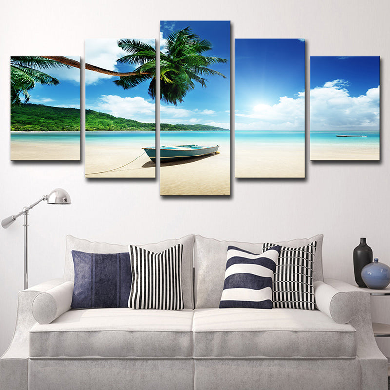 Beautiful Tropical Beach Seascape Canvas Wall Art for Living Room, Blue and Green Clearhalo 'Art Gallery' 'Canvas Art' 'Contemporary Art Gallery' 'Modern' Arts' 1615339
