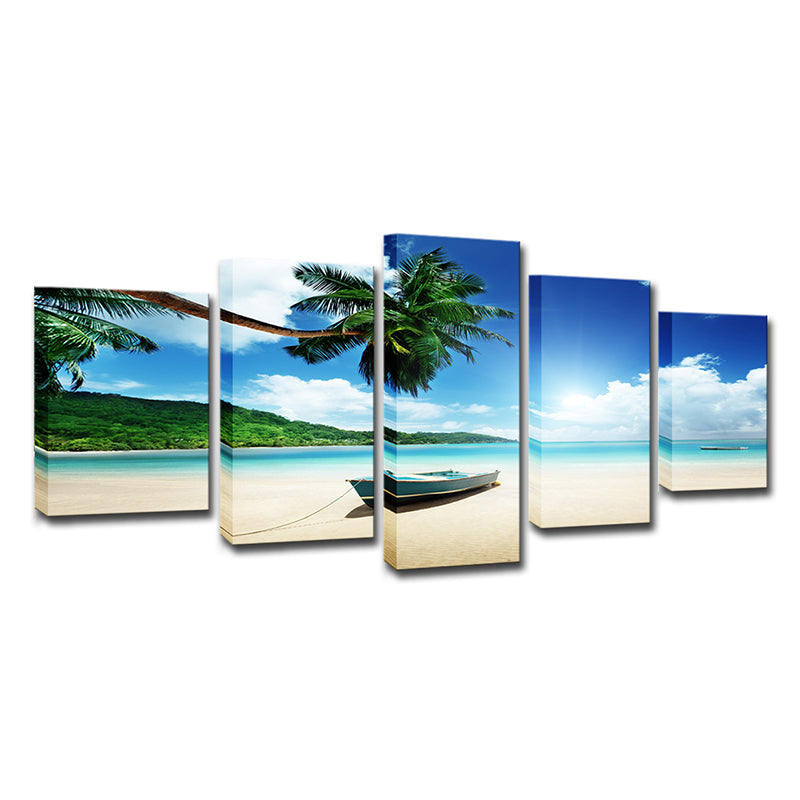 Beautiful Tropical Beach Seascape Canvas Wall Art for Living Room, Blue and Green Clearhalo 'Art Gallery' 'Canvas Art' 'Contemporary Art Gallery' 'Modern' Arts' 1615340