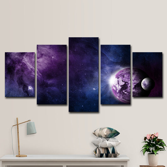 Outer Space Canvas Art Kids Style Vast Milky Way Wall Decoration in Purple-Black Clearhalo 'Art Gallery' 'Canvas Art' 'Kids' Arts' 1615393