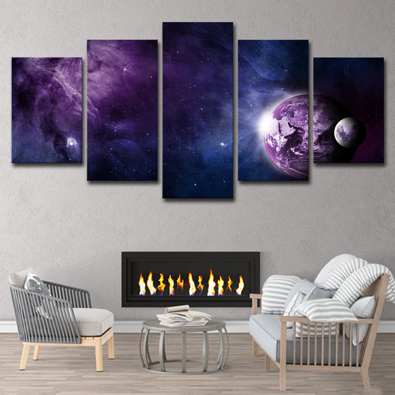 Outer Space Canvas Art Kids Style Vast Milky Way Wall Decoration in Purple-Black Clearhalo 'Art Gallery' 'Canvas Art' 'Kids' Arts' 1615394