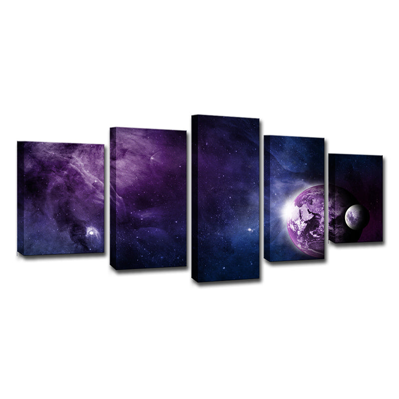 Outer Space Canvas Art Kids Style Vast Milky Way Wall Decoration in Purple-Black Clearhalo 'Art Gallery' 'Canvas Art' 'Kids' Arts' 1615395