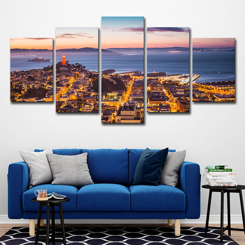 Modern Cityscapes Wall Art Print Brown Alcatraz Island at Sunset Canvas for Home Clearhalo 'Art Gallery' 'Canvas Art' 'Contemporary Art Gallery' 'Modern' Arts' 1615415