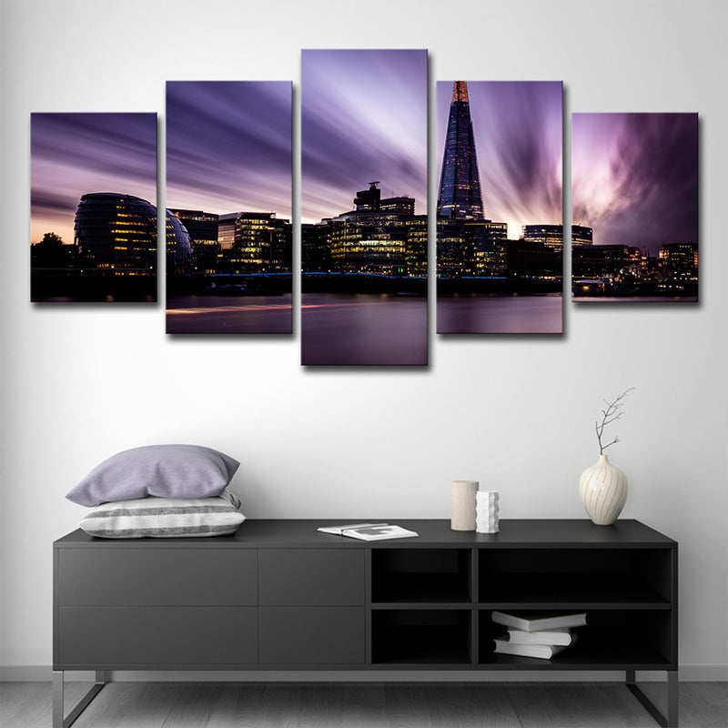 Canvas Purple Wall Art Global Inspired River Thames at Night Wall Decor for Bedroom Purple Clearhalo 'Art Gallery' 'Canvas Art' 'Contemporary Art Gallery' 'Modern' Arts' 1615428