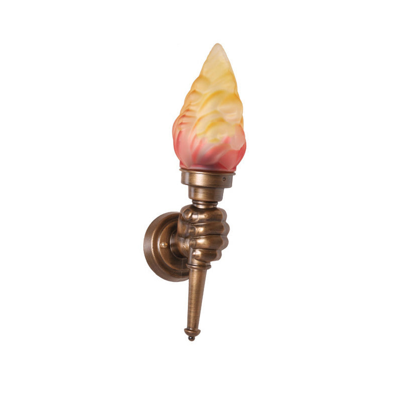 Torch Wall Mount Light Rustic Glass Shade 1 Light Sconce Lighting in Bronze for Foyer Clearhalo 'Wall Lamps & Sconces' 'Wall Lights' Lighting' 161543
