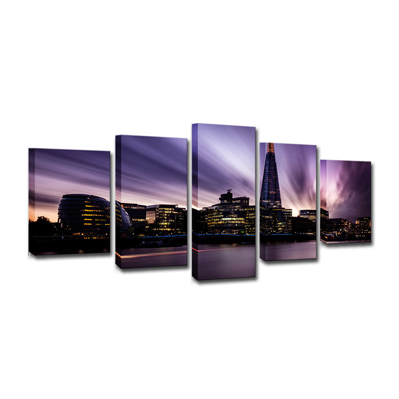 Canvas Purple Wall Art Global Inspired River Thames at Night Wall Decor for Bedroom Clearhalo 'Art Gallery' 'Canvas Art' 'Contemporary Art Gallery' 'Modern' Arts' 1615431