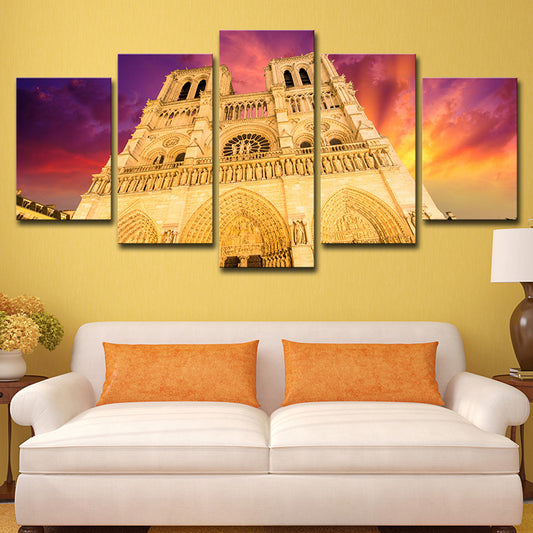 Modern Notre Dame Cathedral Canvas Yellow Living Room Wall Art Decor, Multi-Piece Yellow Clearhalo 'Art Gallery' 'Canvas Art' 'Contemporary Art Gallery' 'Modern' Arts' 1615442