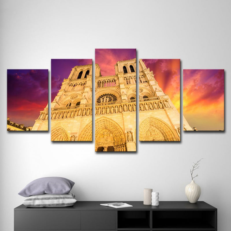 Modern Notre Dame Cathedral Canvas Yellow Living Room Wall Art Decor, Multi-Piece Clearhalo 'Art Gallery' 'Canvas Art' 'Contemporary Art Gallery' 'Modern' Arts' 1615443