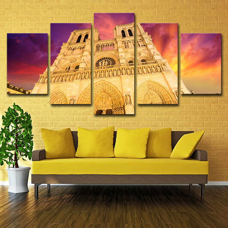 Modern Notre Dame Cathedral Canvas Yellow Living Room Wall Art Decor, Multi-Piece Clearhalo 'Art Gallery' 'Canvas Art' 'Contemporary Art Gallery' 'Modern' Arts' 1615444