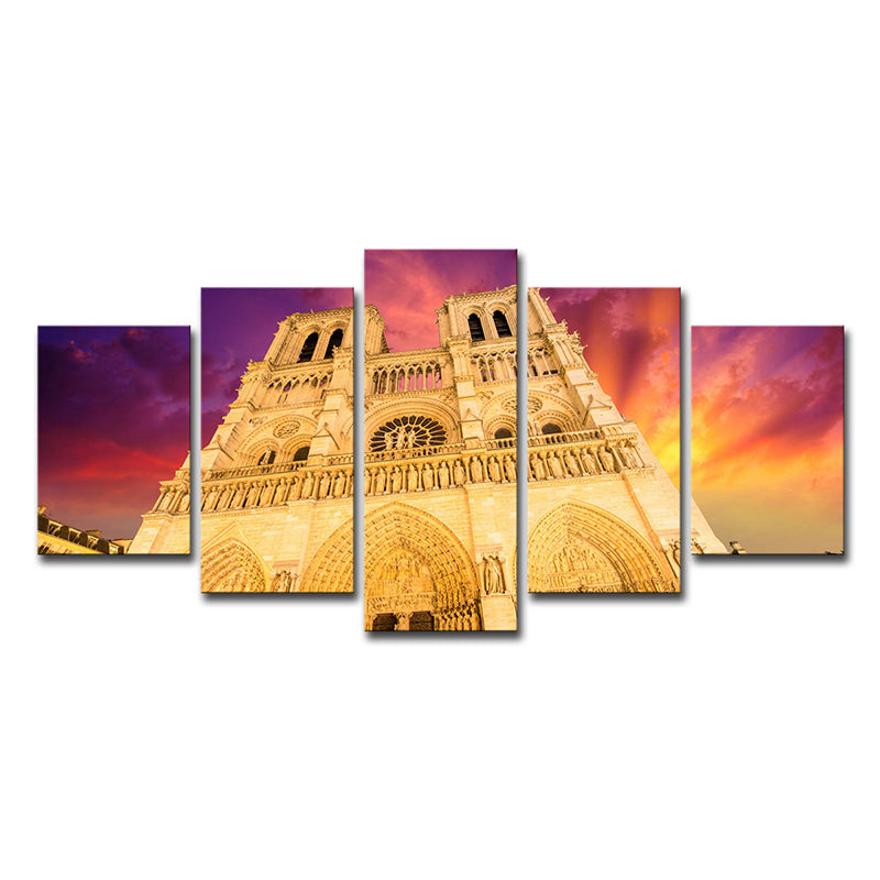 Modern Notre Dame Cathedral Canvas Yellow Living Room Wall Art Decor, Multi-Piece Clearhalo 'Art Gallery' 'Canvas Art' 'Contemporary Art Gallery' 'Modern' Arts' 1615445