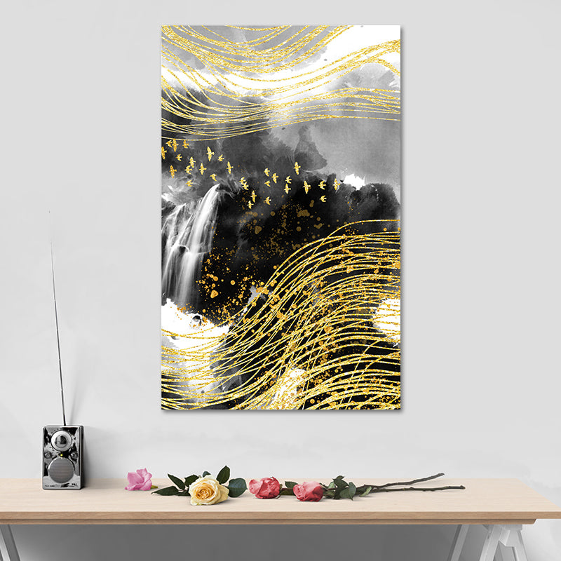 Mountain Landscape Wall Art Set Glam Unique Scenery Canvas Print in Gold for Corridor Gold Design 1 Clearhalo 'Arts' 'Canvas Art' 1615449