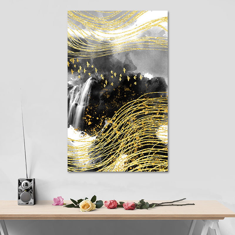 Mountain Landscape Wall Art Set Glam Unique Scenery Canvas Print in Gold for Corridor - Gold - Design 1 - Clearhalo - 'Arts' - 'Canvas Art' - 1615449