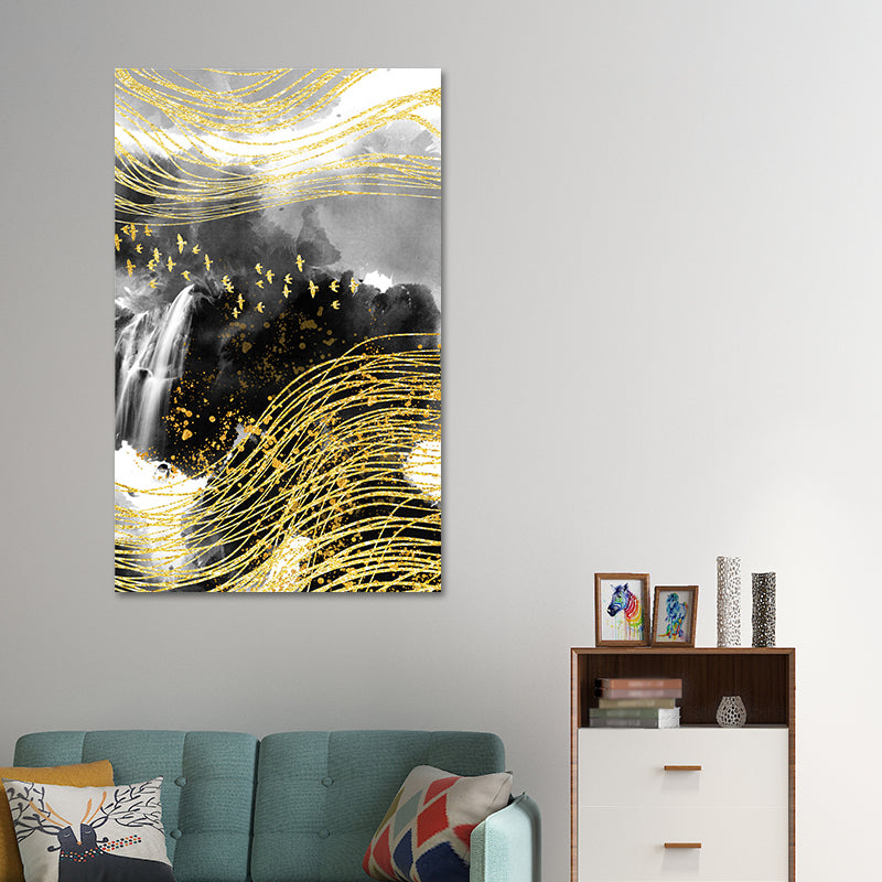Mountain Landscape Wall Art Set Glam Unique Scenery Canvas Print in Gold for Corridor Clearhalo 'Arts' 'Canvas Art' 1615450