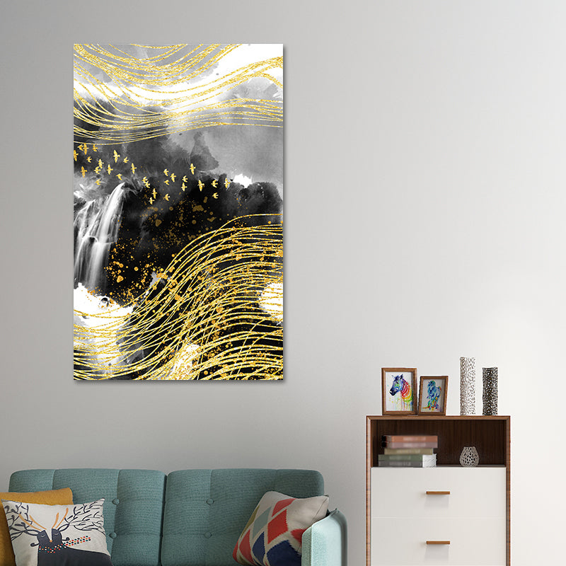 Mountain Landscape Wall Art Set Glam Unique Scenery Canvas Print in Gold for Corridor - Clearhalo - 'Arts' - 'Canvas Art' - 1615450