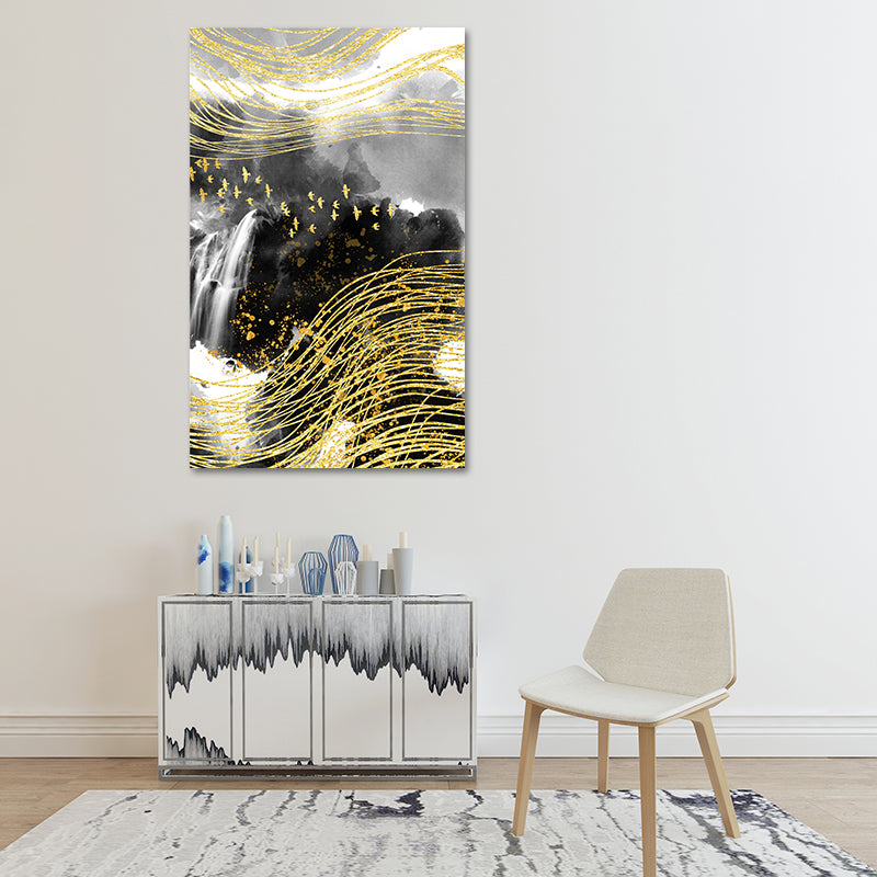 Mountain Landscape Wall Art Set Glam Unique Scenery Canvas Print in Gold for Corridor Clearhalo 'Arts' 'Canvas Art' 1615451