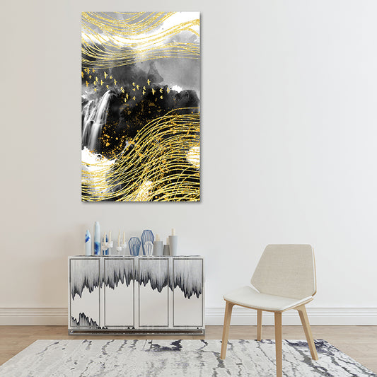 Mountain Landscape Wall Art Set Glam Unique Scenery Canvas Print in Gold for Corridor - Clearhalo - 'Arts' - 'Canvas Art' - 1615451