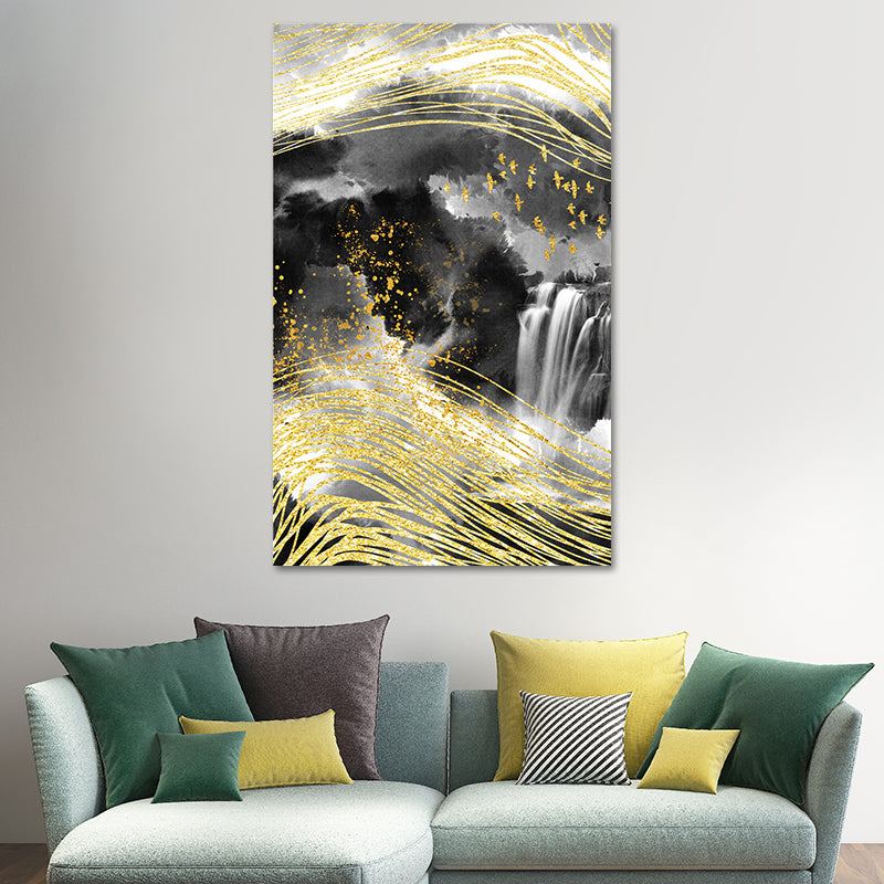 Mountain Landscape Wall Art Set Glam Unique Scenery Canvas Print in Gold for Corridor - Gold - Design 3 - Clearhalo - 'Arts' - 'Canvas Art' - 1615463
