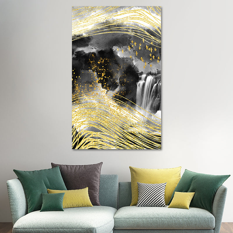 Mountain Landscape Wall Art Set Glam Unique Scenery Canvas Print in Gold for Corridor Gold Design 3 Clearhalo 'Arts' 'Canvas Art' 1615463