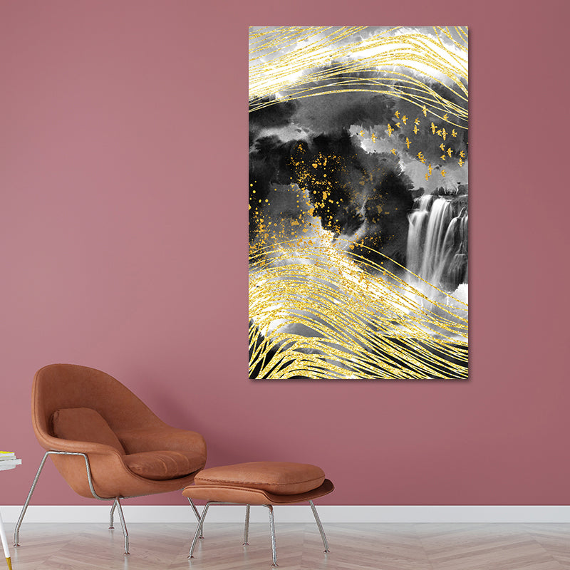 Mountain Landscape Wall Art Set Glam Unique Scenery Canvas Print in Gold for Corridor Clearhalo 'Arts' 'Canvas Art' 1615464