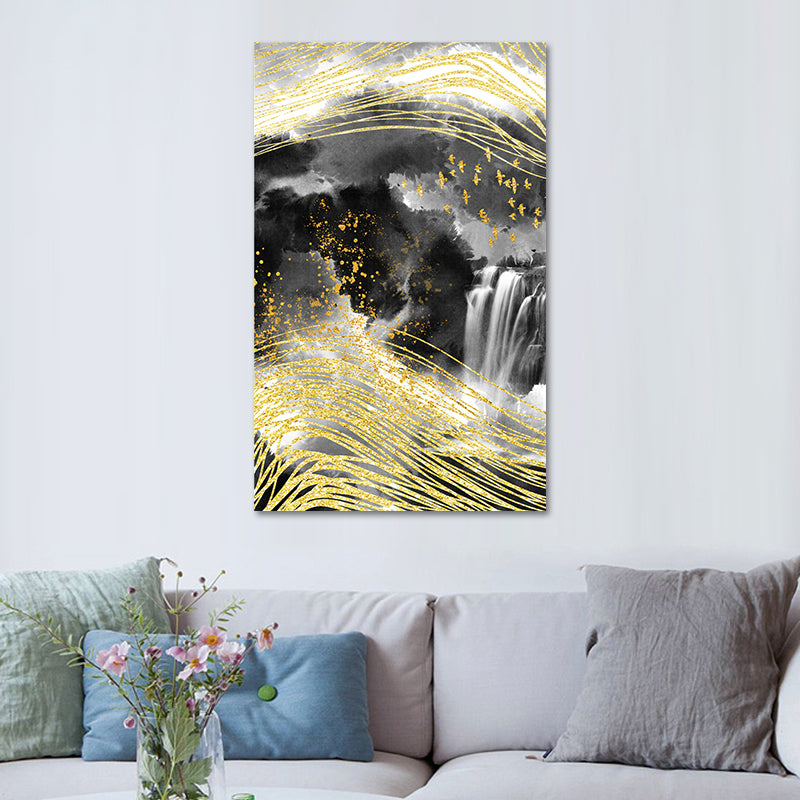 Mountain Landscape Wall Art Set Glam Unique Scenery Canvas Print in Gold for Corridor - Clearhalo - 'Arts' - 'Canvas Art' - 1615465