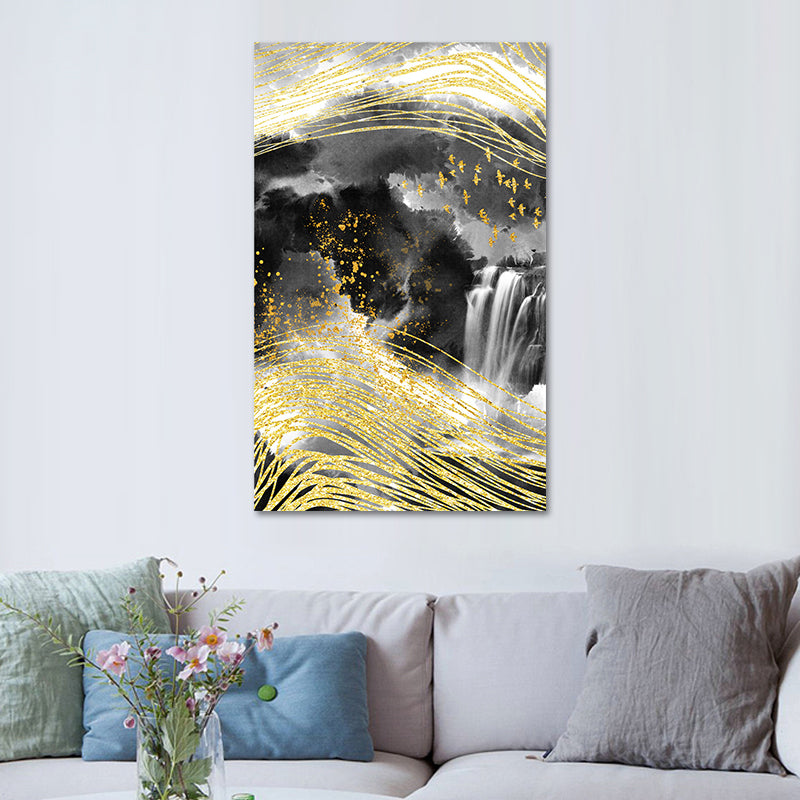 Mountain Landscape Wall Art Set Glam Unique Scenery Canvas Print in Gold for Corridor Clearhalo 'Arts' 'Canvas Art' 1615465