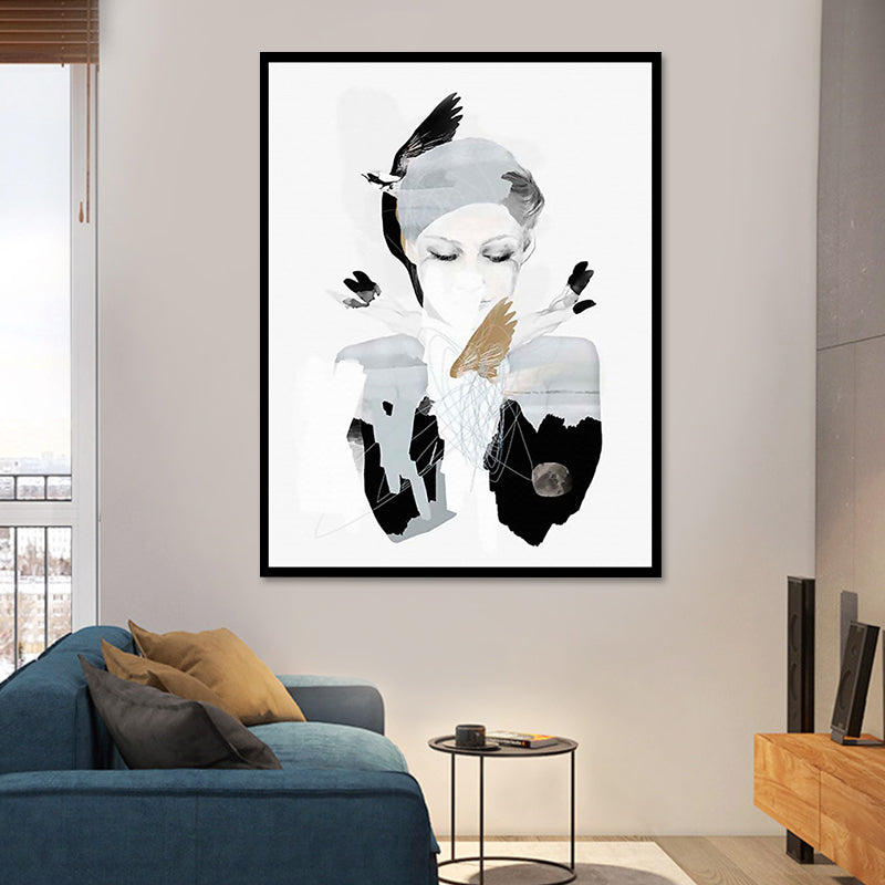 Vintage Woman Wrapped Canvas Dark Color Textured Wall Art Decor for Girls Bedroom Brown Clearhalo 'Arts' 'Canvas Art' 1615477