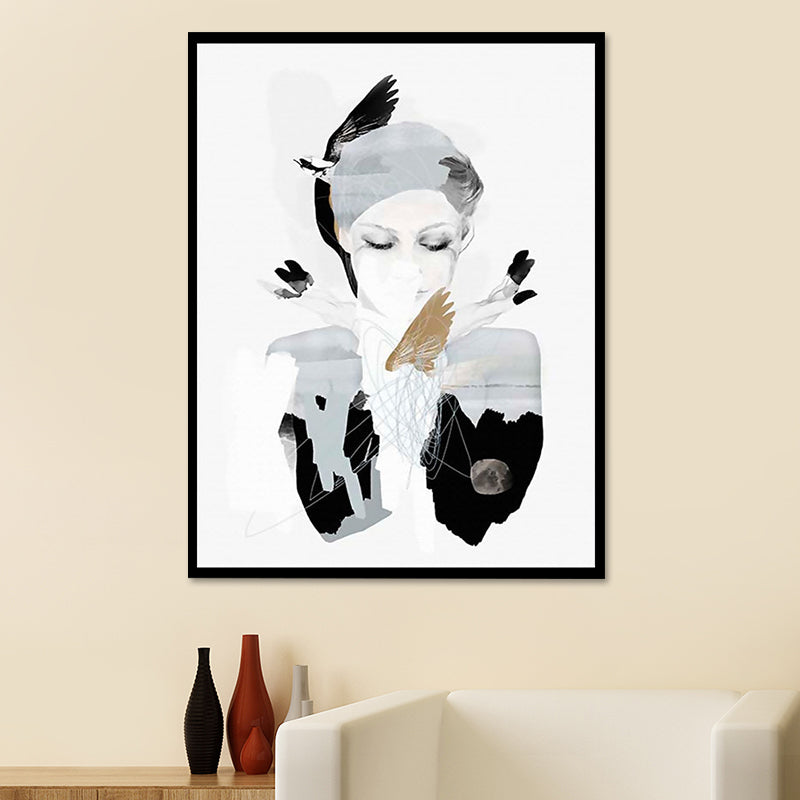 Vintage Woman Wrapped Canvas Dark Color Textured Wall Art Decor for Girls Bedroom Clearhalo 'Arts' 'Canvas Art' 1615478