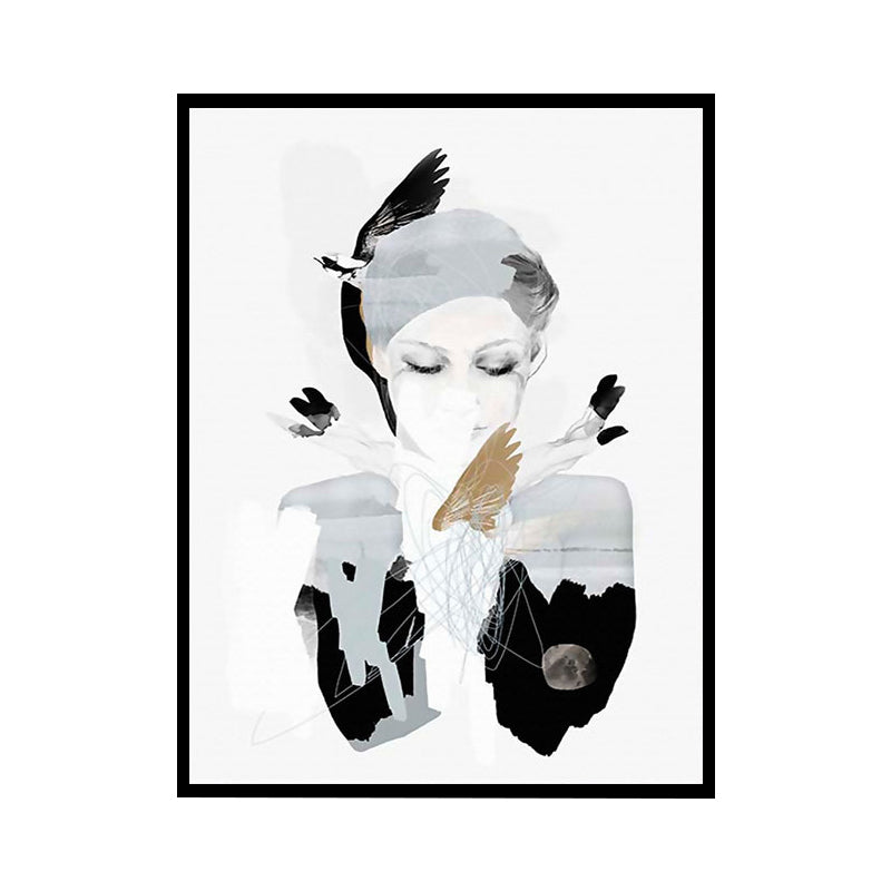 Vintage Woman Wrapped Canvas Dark Color Textured Wall Art Decor for Girls Bedroom Clearhalo 'Arts' 'Canvas Art' 1615480