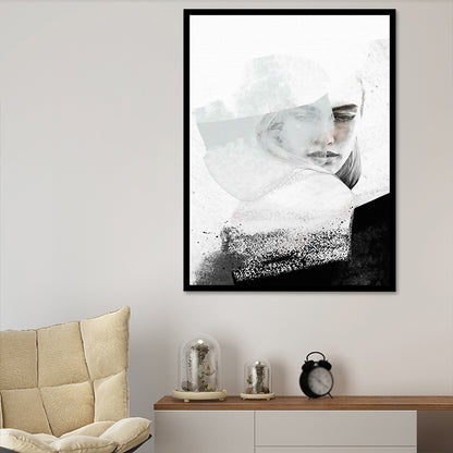 Vintage Woman Wrapped Canvas Dark Color Textured Wall Art Decor for Girls Bedroom White Clearhalo 'Arts' 'Canvas Art' 1615484