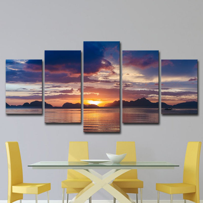 Lake and Sunset Glow Canvas Print Contemporary Multi-Piece Wall Art in Purple for Room Clearhalo 'Art Gallery' 'Canvas Art' 'Contemporary Art Gallery' 'Modern' Arts' 1615497