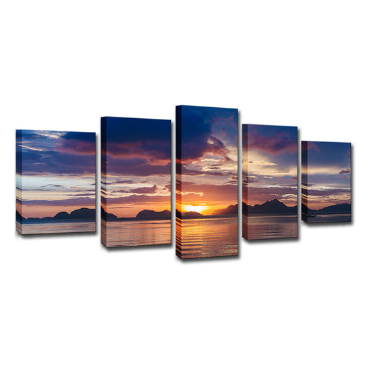 Lake and Sunset Glow Canvas Print Contemporary Multi-Piece Wall Art in Purple for Room Clearhalo 'Art Gallery' 'Canvas Art' 'Contemporary Art Gallery' 'Modern' Arts' 1615499