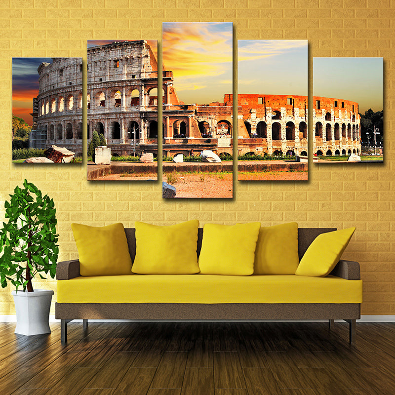 Modern Cultural Relic Wall Art Decor Orange Roman Colosseum Scenery Canvas Print - Orange - Clearhalo - 'Arts' - 'Canvas Art' - 1615503