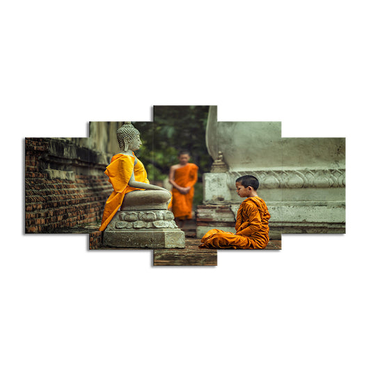 Buddhist Boy Meditating Canvas Print Yellow Contemporary Wall Art for Dining Room Clearhalo 'Art Gallery' 'Canvas Art' 'Contemporary Art Gallery' 'Modern' Arts' 1615532
