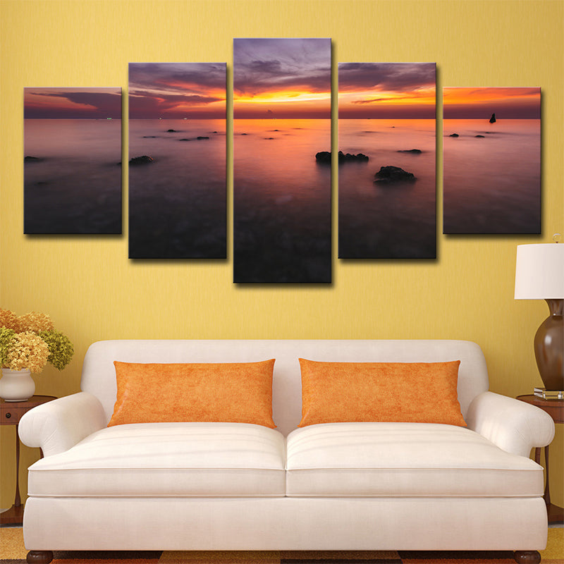 Orange Sunset Glow Wall Decor Multiple-Piece Glam House Interior Canvas Wall Art Orange Clearhalo 'Arts' 'Canvas Art' 1615550