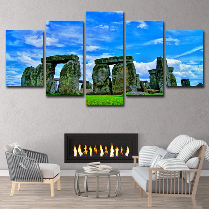 Global Inspired Landmark Canvas Blue Stonehenge Landscape Wall Art for Bedroom Blue Clearhalo 'Arts' 'Canvas Art' 1615564