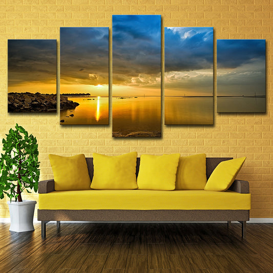 Canvas Multi-Piece Wall Decor Modern Lake and Cloudy Sky Sunset Scenery Art Print in Yellow Yellow Clearhalo 'Art Gallery' 'Canvas Art' 'Contemporary Art Gallery' 'Modern' Arts' 1615585